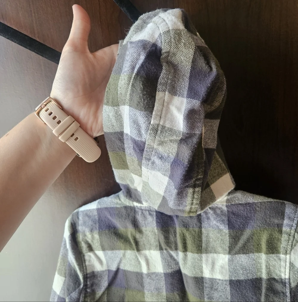 Wonder Nation Plaid Hooded Jacket - Olive and Navy